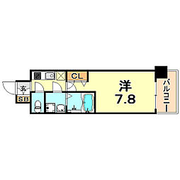 エスリード神戸三宮ノースゲート 12階1Kの間取り