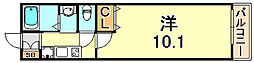 レジディア三宮東 10階1Kの間取り