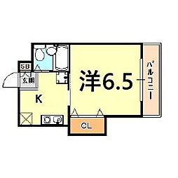 グリーンルーフ神若 4階1Kの間取り