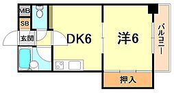 シャロームヒラノ 2階1DKの間取り