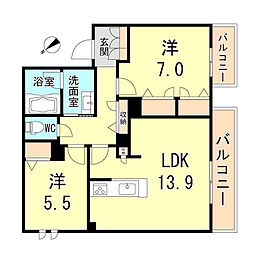 シャーメゾン往還II 2階2LDKの間取り