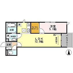 カーサフォレスタ塚口 1階1LDKの間取り
