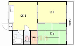 リヴィエール尾浜 2階2DKの間取り
