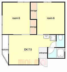 八木ハイツ 2DKの間取図画像