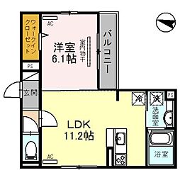 プレガーレ中須佐 2階1LDKの間取り