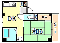 Ｍ・Ｆハイツ熊内 3階1DKの間取り