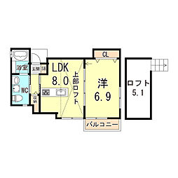 セイントエスペランサ月見山 2階1LDKの間取り