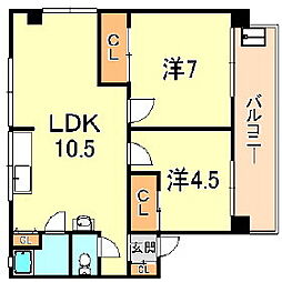 南マンション 2階2LDKの間取り
