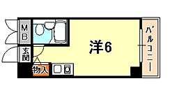コスモプラザ三宮 5階ワンルームの間取り