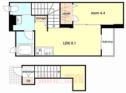 メゾン・ド・山本通 2階1LDKの間取り