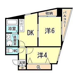 ロゼブル中山手 3階1LDKの間取り