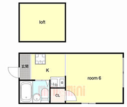プチグレイス塚口弐番館 2階ワンルームの間取り