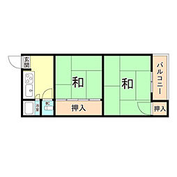 一起荘 2階2Kの間取り