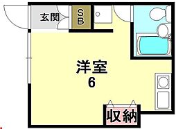 アベニール2北 1階ワンルームの間取り