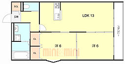 レジデンス　ムコフルール 2階2LDKの間取り