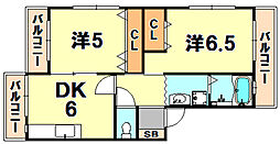 コーベコーポラス 2階2DKの間取り
