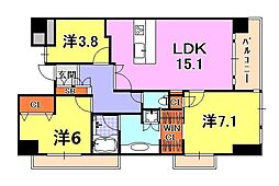 神戸市西神・山手線 新神戸駅 徒歩6分の賃貸マンション 11階3LDKの間取り