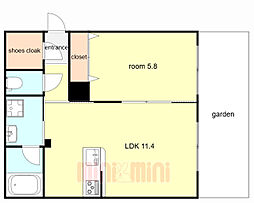 アントレポ塚口 1階1LDKの間取り