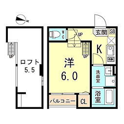 IMPERIAL　RESIDENCE塚本 2階ワンルームの間取り
