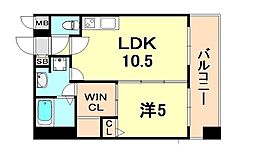デコール神戸II 7階1LDKの間取り