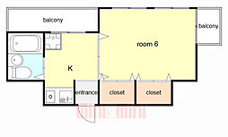 ロイヤルメゾン王子公園 1階1Kの間取り