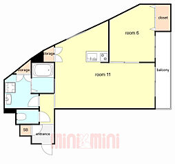 グランメール春日野道 2階1LDKの間取り