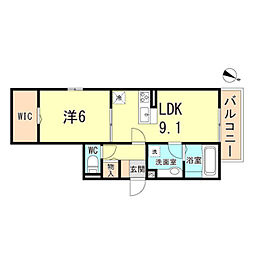 グレイスコート御影中町 3階1LDKの間取り