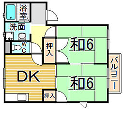 フレグランス・ジャスミン 2階2DKの間取り