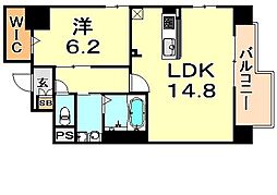 エル・イソベ三宮 14階1LDKの間取り