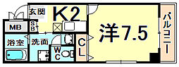 阪神本線 尼崎駅 徒歩4分の賃貸マンション 7階1Kの間取り