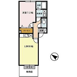 メロディーヒルズA棟 1LDKの間取図画像