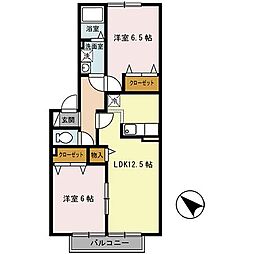 メロディーヒルズB棟 2LDKの間取図画像