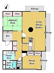 ロイヤル苦楽園 2LDKの間取図画像