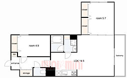 シェルメール住吉本町 2LDKの間取図画像