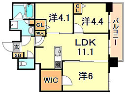 アプリーレ神戸元町 3LDKの間取図画像