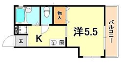 セジュール灘北 1Kの間取図画像