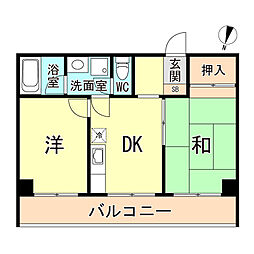 パインコート芦屋 2DKの間取図画像