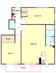 アクイール二ツ屋 2LDKの間取図画像