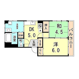 高徳マンション 2DKの間取図画像