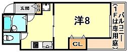 あゆみ六甲ハウス 1DKの間取図画像