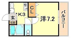 モカメゾン六甲 1Kの間取図画像