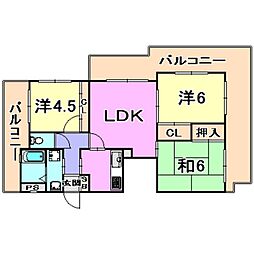 本山アネックス 3LDKの間取図画像