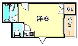 篠原シャレー ワンルームの間取図画像