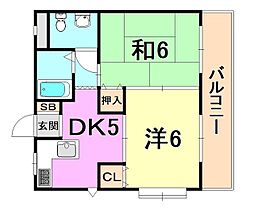 クレール甲南 2DKの間取図画像