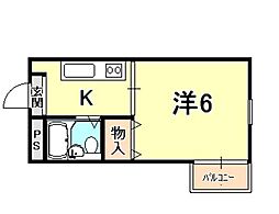 シャルマン甲南 1Kの間取図画像