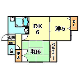 金栄ビル西館 2DKの間取図画像
