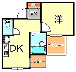 アメニティ東神戸二番館 1DKの間取図画像