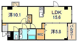 エアリーヒルズ芦屋 2LDKの間取図画像