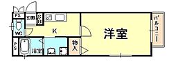 フルール岡本 1Kの間取図画像
