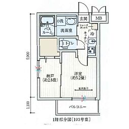ワコーレヴィータ六甲ステージア 1DKの間取図画像